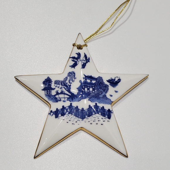 1999 Porcelain Cardew Blue 3 1/2" Star ⭐️ Ornament Gold Accent Boxed - Picture 7 of 8